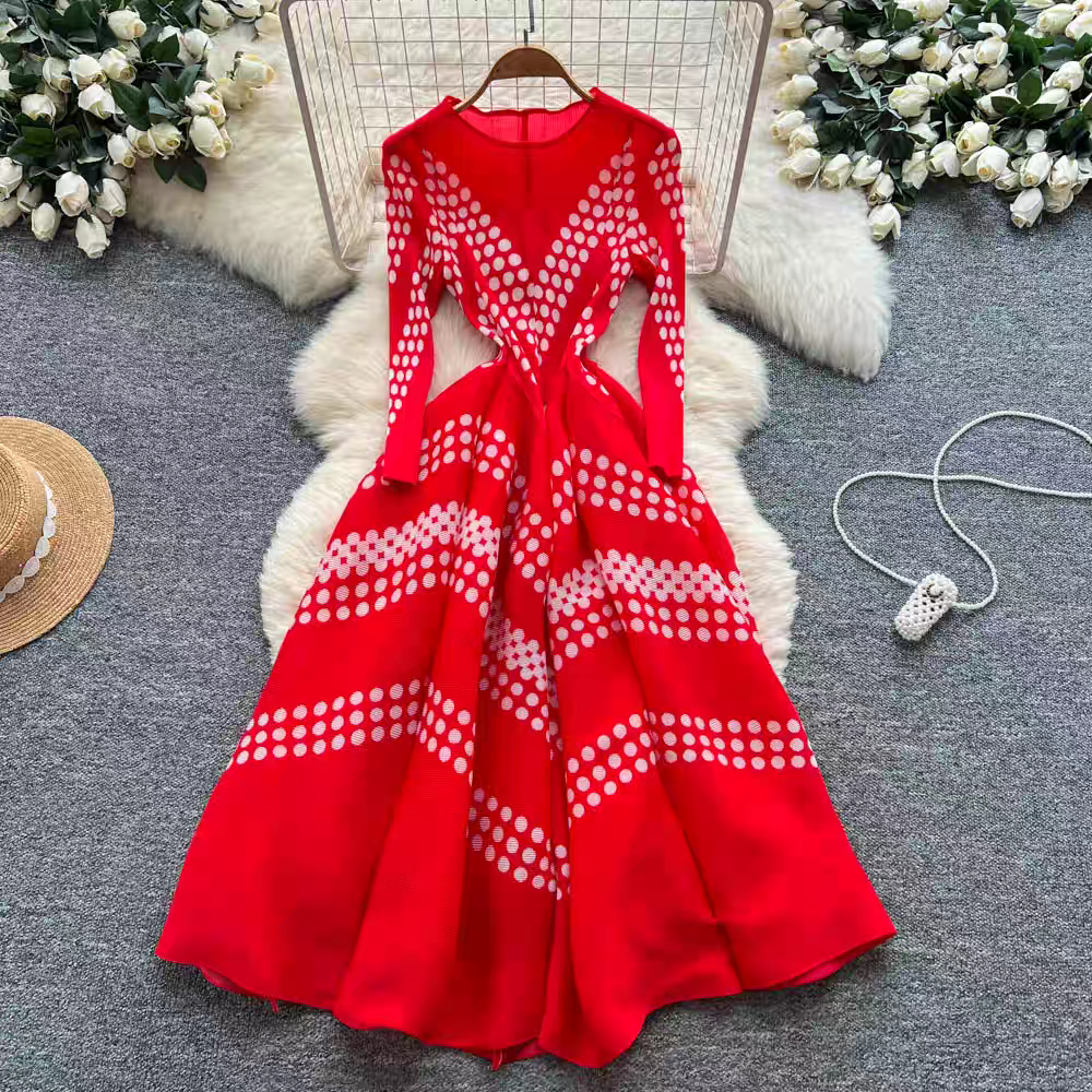 Elegant Polka Dot Pleated Dres - Ethnic Fashion Dress 评论和价格