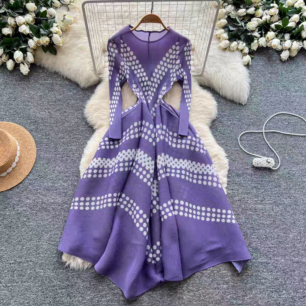 Elegant Polka Dot Pleated Dres - Ethnic Fashion Dress 评论和价格