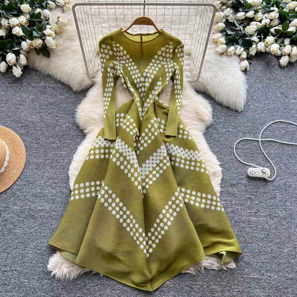 Elegant Polka Dot Pleated Dres - Ethnic Fashion Dress 评论和价格