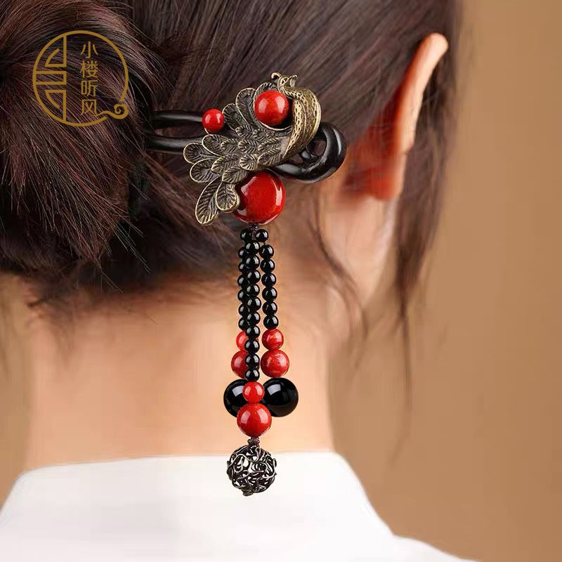 Ebony Wood Hairpin Tassel Step - Ethnic Contemporary Fashion 评论和价格