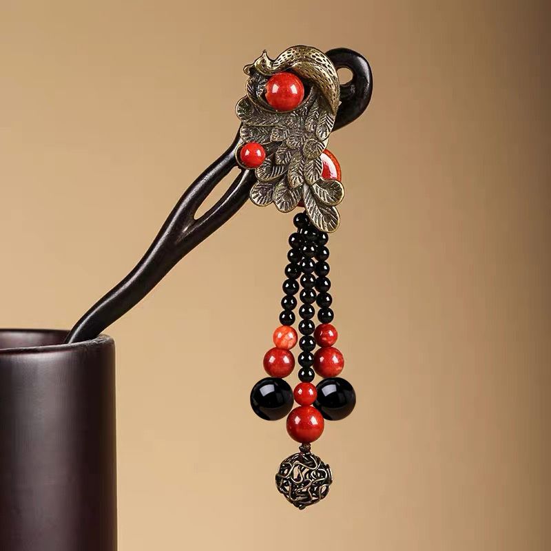 Ebony Wood Hairpin Tassel Step - Ethnic Contemporary Fashion 评论和价格