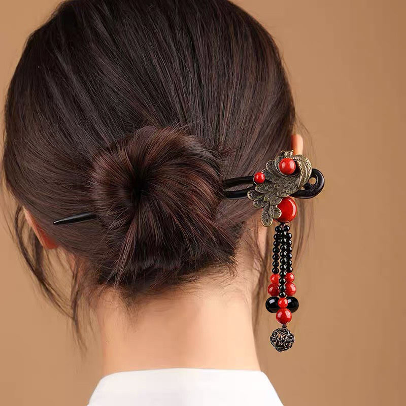 Ebony Wood Hairpin Tassel Step - Ethnic Contemporary Fashion 评论和价格