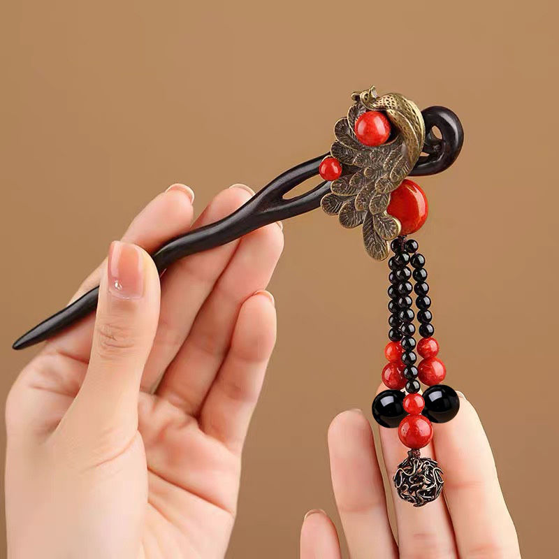Ebony Wood Hairpin Tassel Step - Ethnic Contemporary Fashion 评论和价格