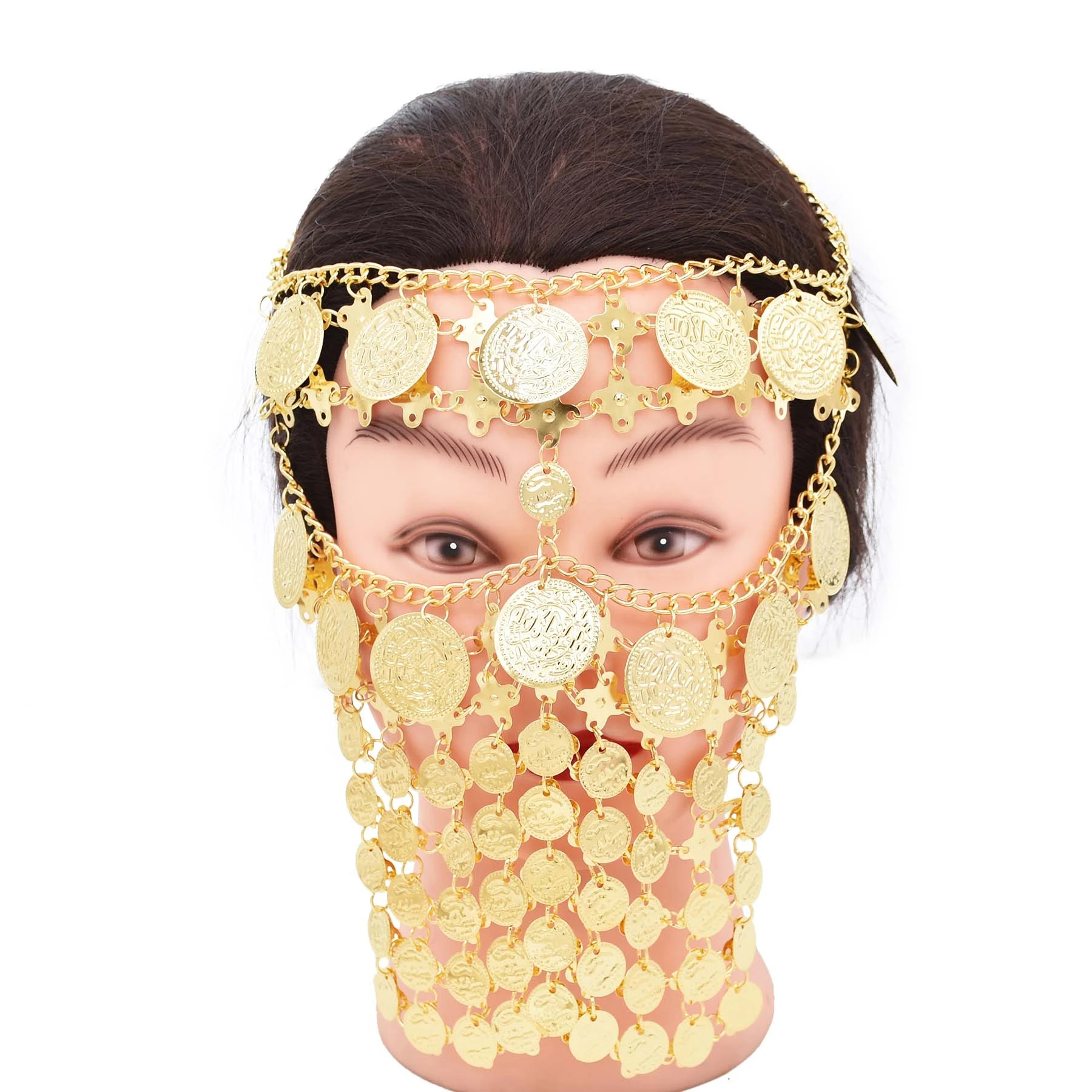 4 Golden Coin Tassel Mask Hair - Fashion Ethnic Indian Clothing 评论和价格