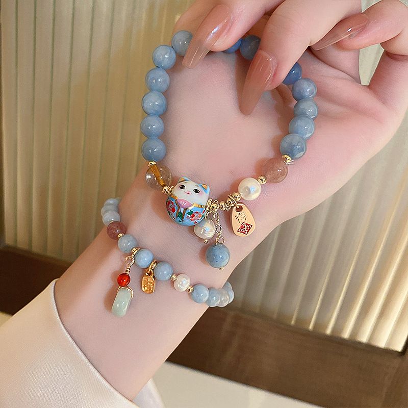 Lucky Cat Charm Blue Safety Lo - Ethnic Contemporary Fashion 评论和价格