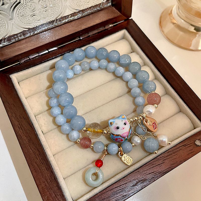 Lucky Cat Charm Blue Safety Lo - Ethnic Contemporary Fashion 评论和价格